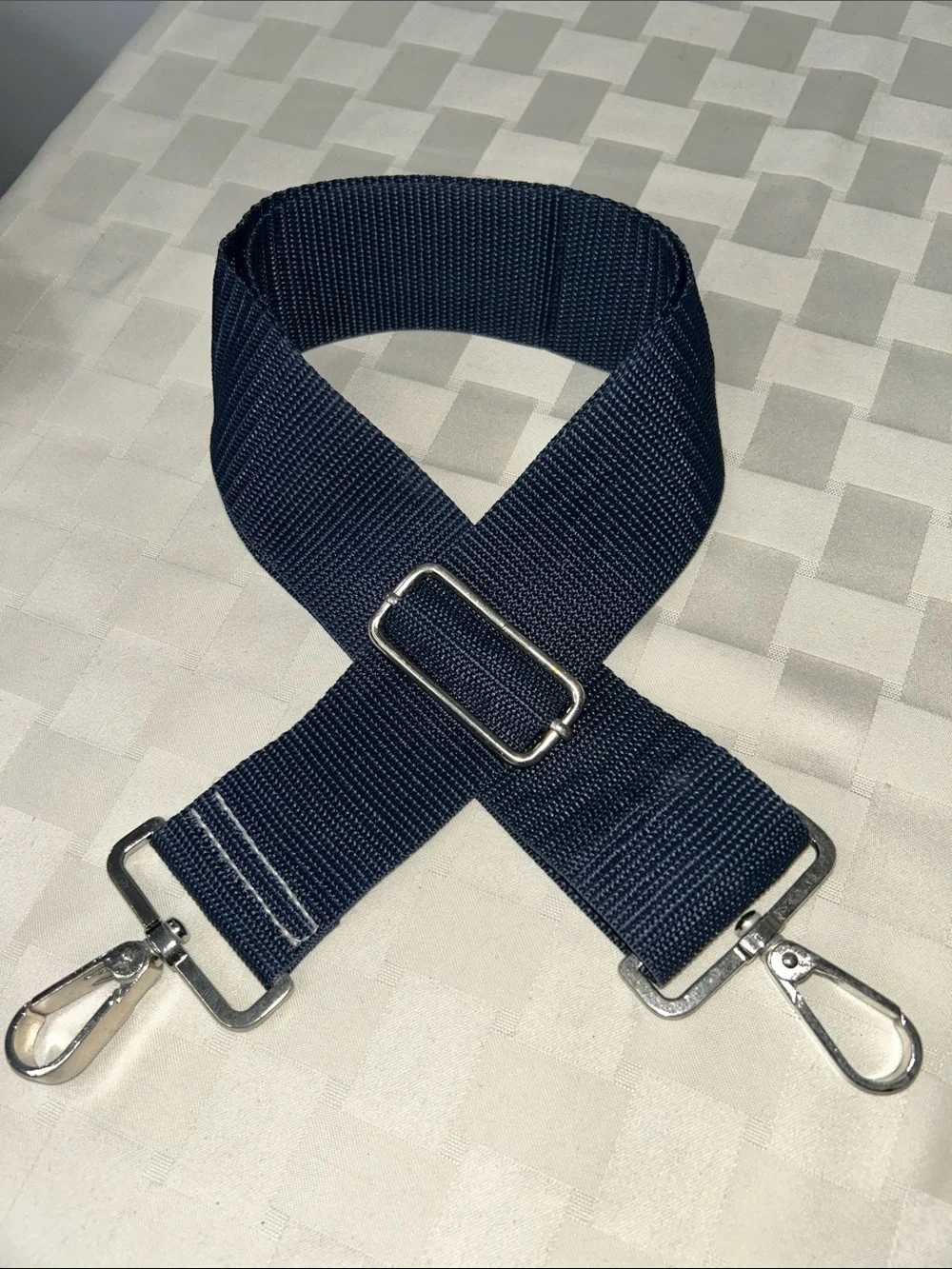 Navy Wide Webbing Replacement Bag Strap with Silver Hardware
